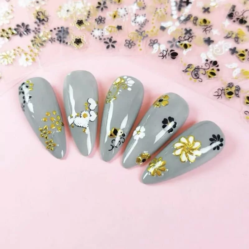 Nail Art Sticker-5 Sheets floral ,Hearts Stickers mixed